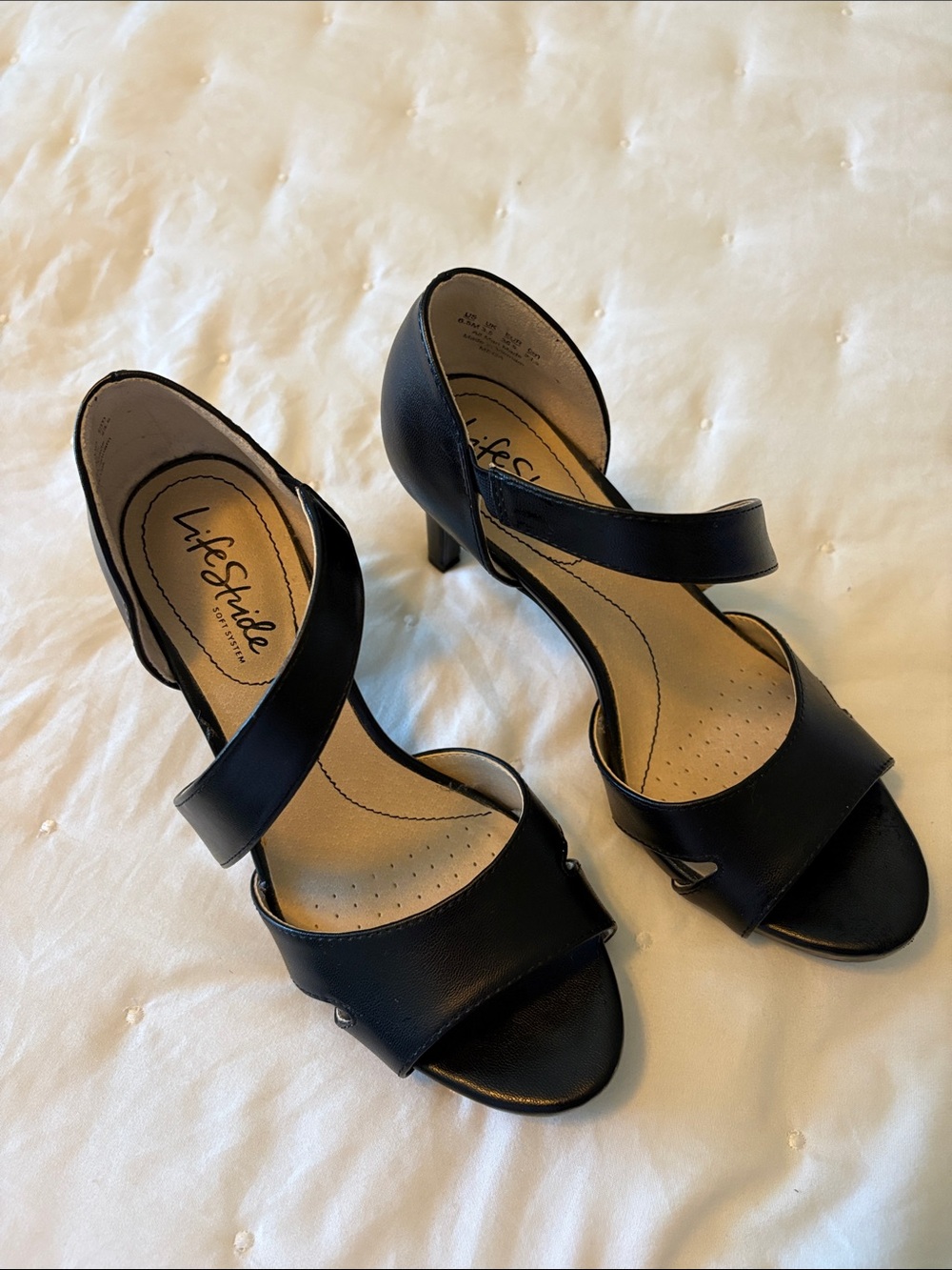 Life Stride Black Strappy Mid Heel Sandals